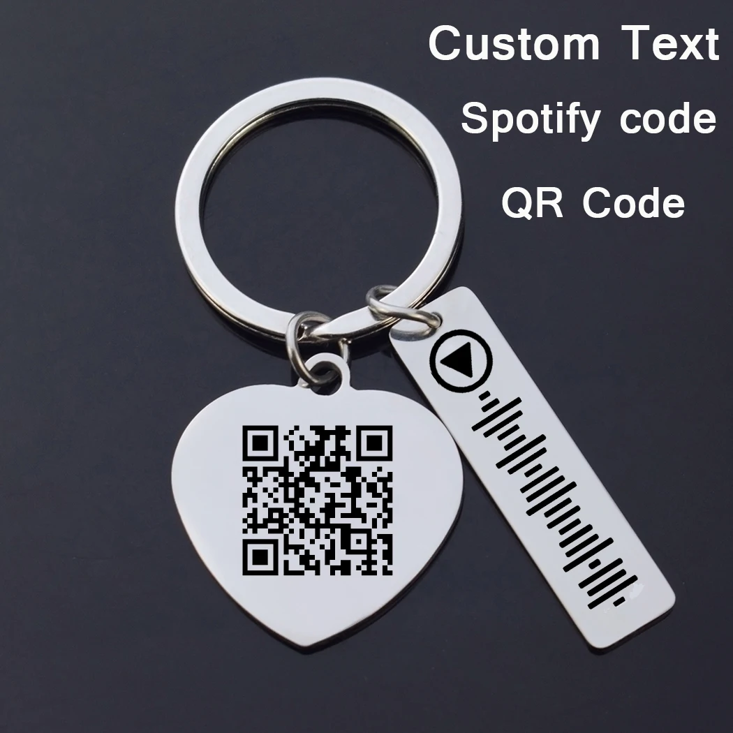 Custom Music Code Keychain Personalized Engraved Text QR Codes Metal Lettering keychains Customize Men Women Keyring Gift 8cm valorant game peripheral meta keychains singularity spectre metal katana model pendant accessorie keychain gift toys for boy