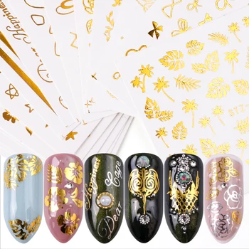 

16pcs Water Stickers Gold Necklace Nail Foil Decal Flower Geometric Letter Leaves Watermark Nail Sliders Manicure Tip JISTZ-YY16
