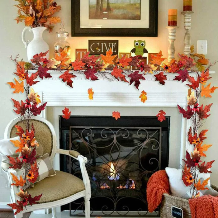 Fall Autumn Maples Leaves Garland Stringlight Hanging Artificial for Home Party Decoration TB Sale