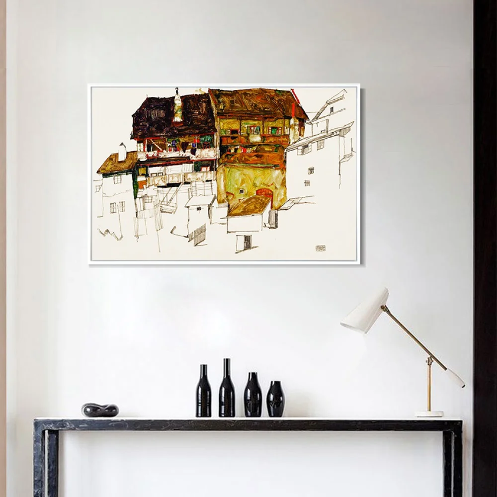 

Framed Canvas Old Houses in Krumau By Egon Schiele Oil Painting on Canvas and Prints Wall Art Picture For Living Room Cuadros