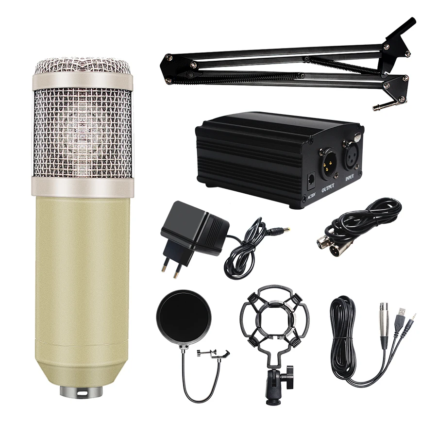 Bm800 Studio Microphone Condenser Microphone with Pop Filter&Phantom Power Vocal Record KTV Karaoke BM 800 Microfono Youtuber