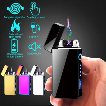 

Windproof Dual Arc Lighter Flameless Electronic Rechargeable Electric Lighter for Cigarette Candle with LED Power Display