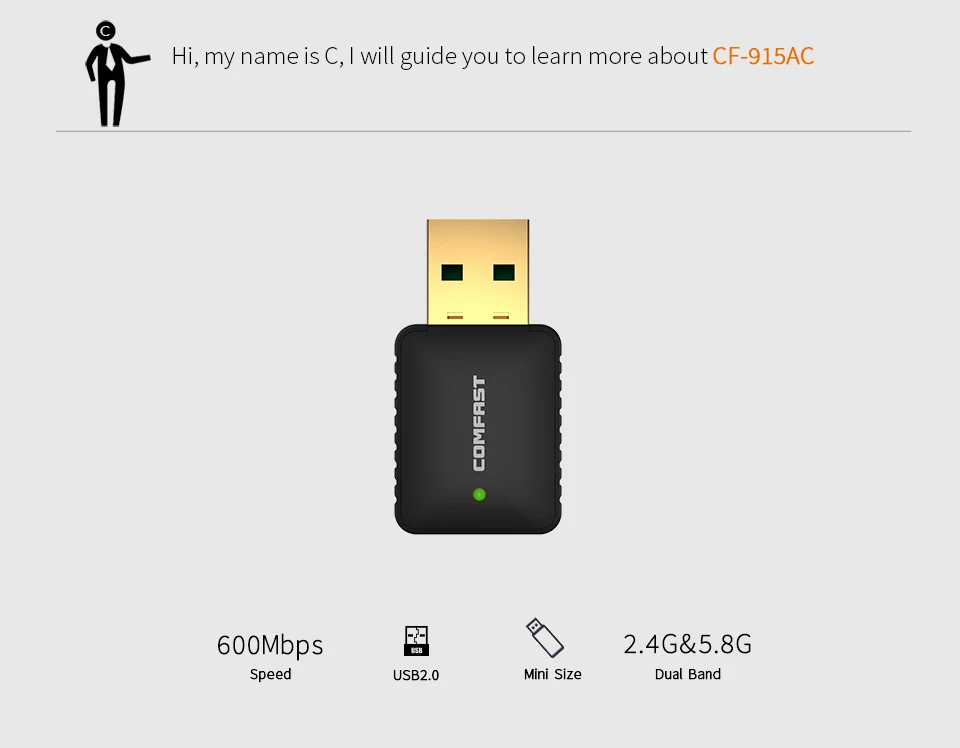 COMFAST Mini USB WiFi Adapter 600Mbps with extension cable Wireless