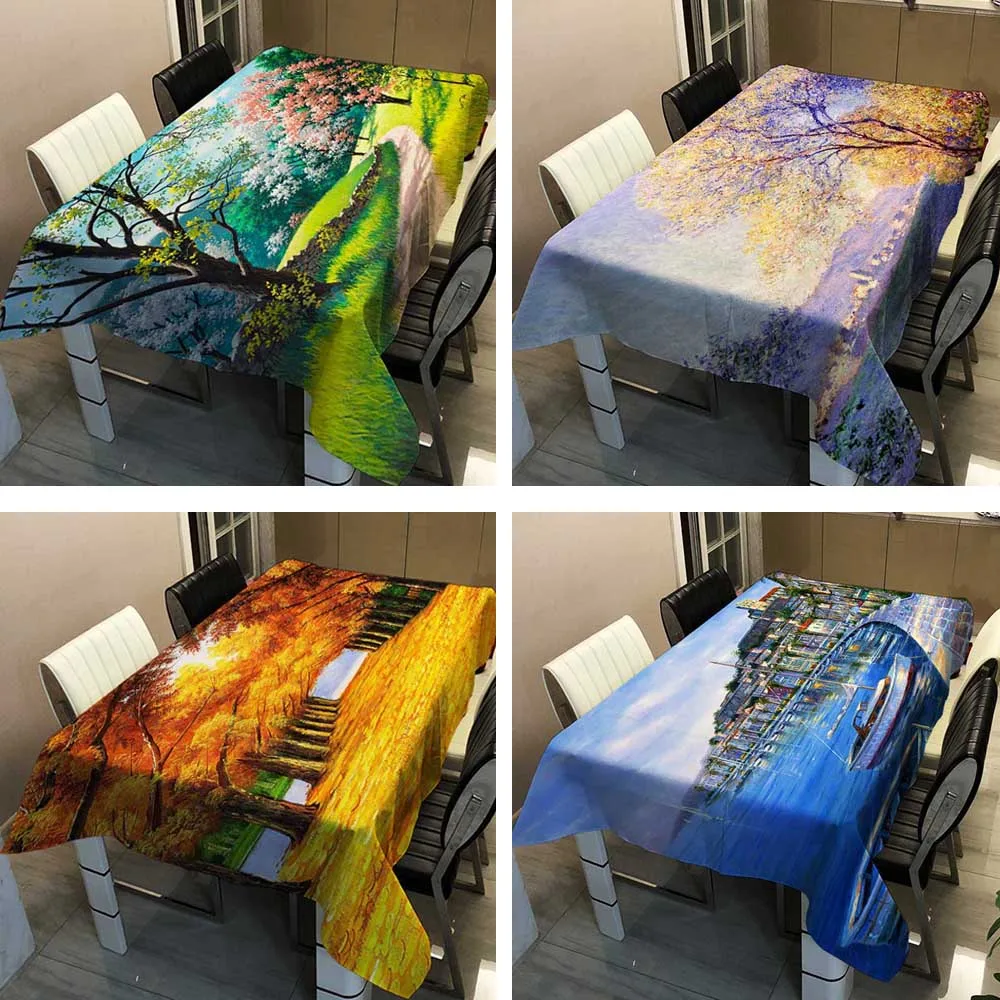 

Fresh Table Cloth Country Style Print Rectangle Square Maple Forest Table Cover Home Textile Home Kitchen Decoration Tablecloth