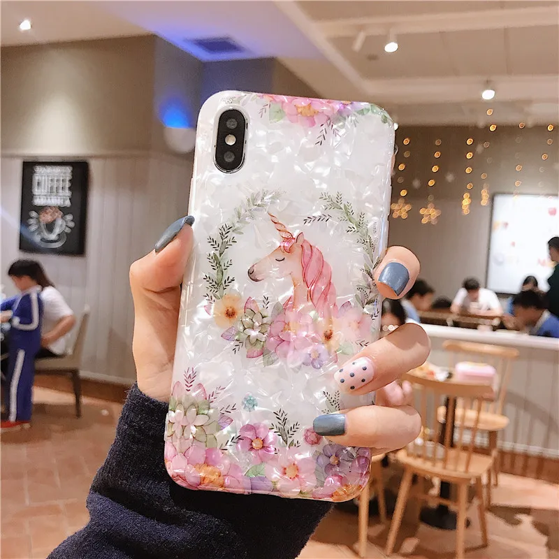 Fundas для iPhone 6S 6 Чехол Силиконовый Радужный Единорог Блестящий милый мраморный чехол для iPhone 6 7 8 Plus X XR Xs Max Мягкий ТПУ чехол - Цвет: 4