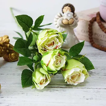 

4 Heads/Branch Rose Flowers Silk Artificial Long Stem For Home Party Decoration Flower Arrangement Bridesmaid Bouquets