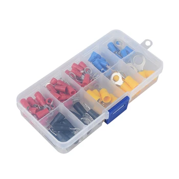 

102 Pcs 10 Kinds Rv Ring Terminal Electrical Crimp Connector Kit Set Box, Copper Wire Insulated Wire Pin End Pins