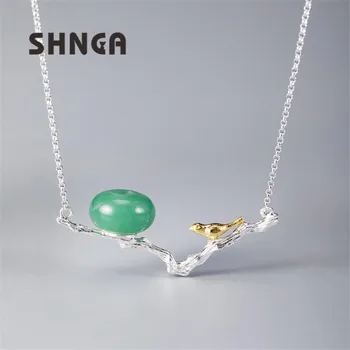 

SHNCA Brand 100% Real 925 Sterling Silver Natural Art Tree Branch Bird Handmade Necklace Choker Necklaces For Women BN026