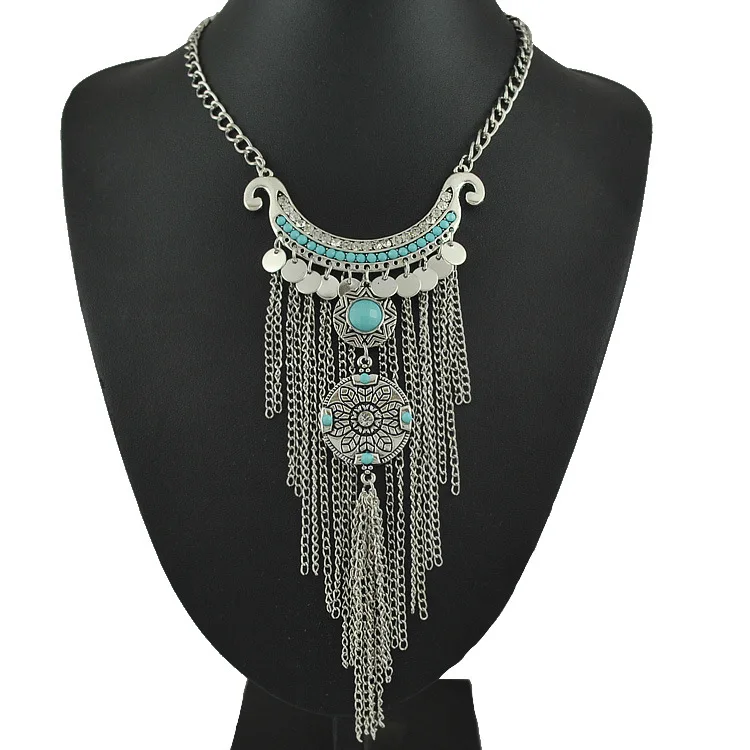 

N1881 Bohemian Chain Tassel Necklace National Minority Ethnic-Style Short Choker Exotic Accessories