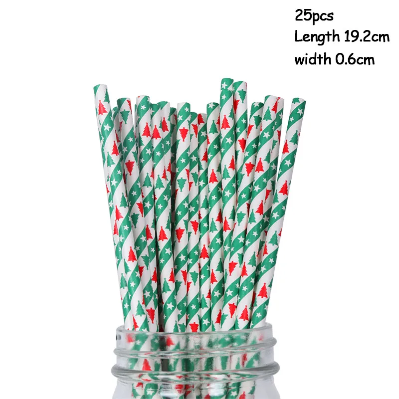 25 шт. рождественские соломинки Биоразлагаемые бумажные соломки рождественские украшения Navidad украшения - Цвет: 25pce Paper Straws