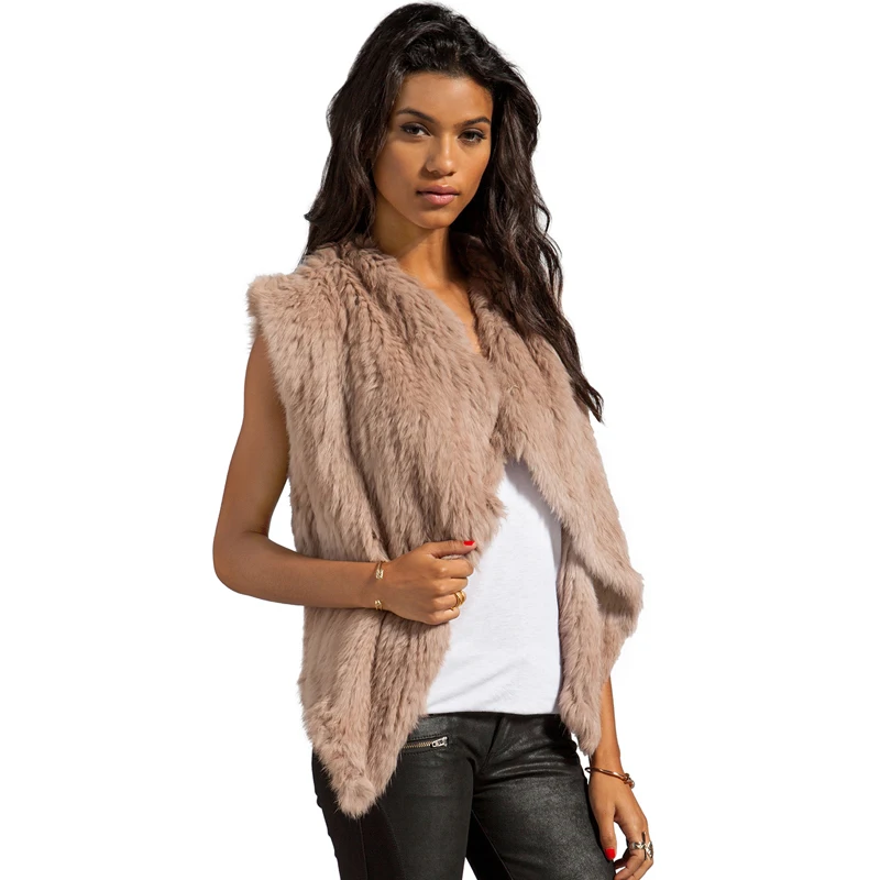 

2023 KNITTED RABBIT FUR VEST cape knitted real rabbit fur coat women female vest