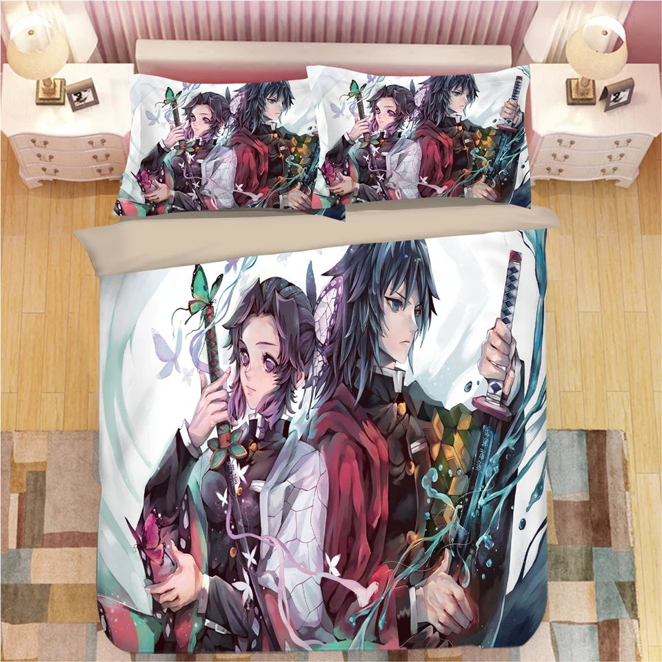 Demon Slayer Kimetsu No Yaiba Sticker Bed Linen Cartoon Anime Duvet Covers Pillowcases Kids Anime Comforter Bedding Sets 07 Aliexpress - demon anime girl 01 roblox