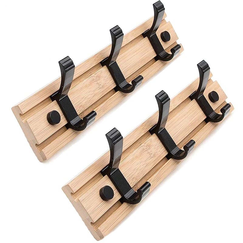 

Movable Coat Hook Wall Mounted,Bamboo Heavy Duty Coat Hook Rack with Removable Hooks for Entryway Bedroom Bathroom(2 Pack- 3 Hoo