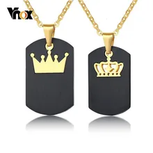 Vnox, черная собачья бирка, ожерелье для женщин и мужчин, золотой тон, нержавеющая сталь, королева, король, Очаровательные Подвески с короной, обещание, любовь, подарки