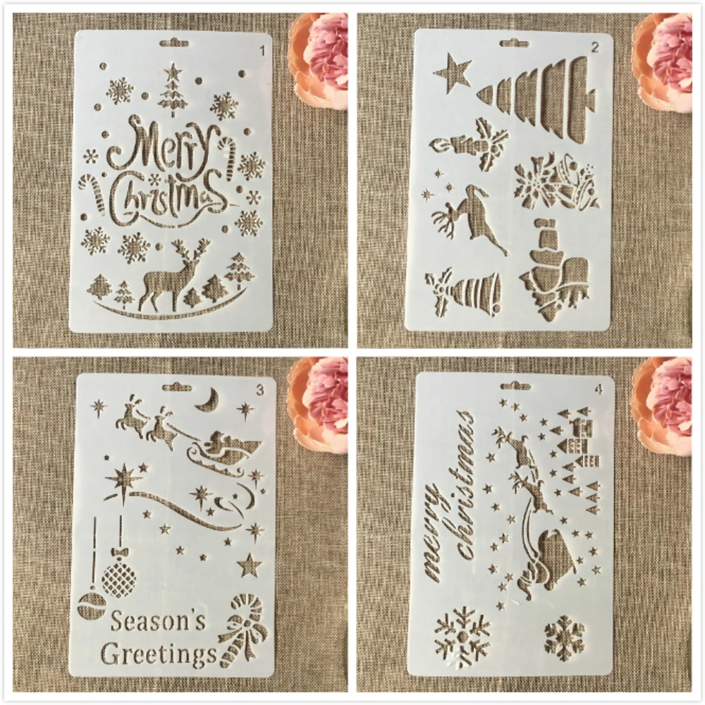 

4Pcs/Lot 26cm Christmas Pine Tree Greetings DIY Layering Stencils Painting Scrapbooking Stamping Embossing Decorative Template