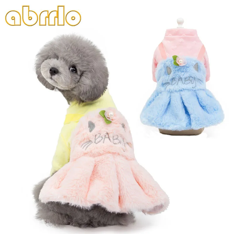 Abrrlo Warm Dog Dress Cozy Flower Cute Pet Cat Princess Apparel Clothes Party Dog Dress Winter For Small Medium Dogs Chihuahua