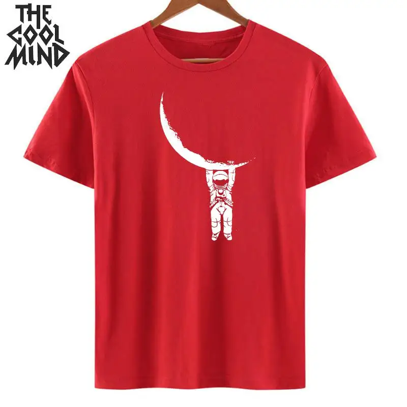 COOLMIND/Высококачественная Хлопковая женская футболка с коротким рукавом и принтом Луны, летняя Свободная Женская футболка, крутая футболка с круглым вырезом, женская футболка - Цвет: mo0115ZCM-RED