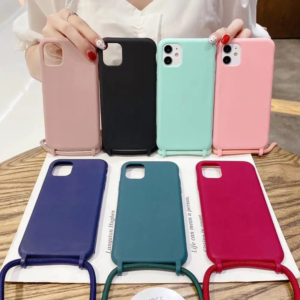 Funda de teléfono de silicona líquida con cordón para iPhone