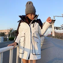 

Student workwear Wind down jacket Woman 2021 new winter Large size loose medium length white duck down parker outdoor street