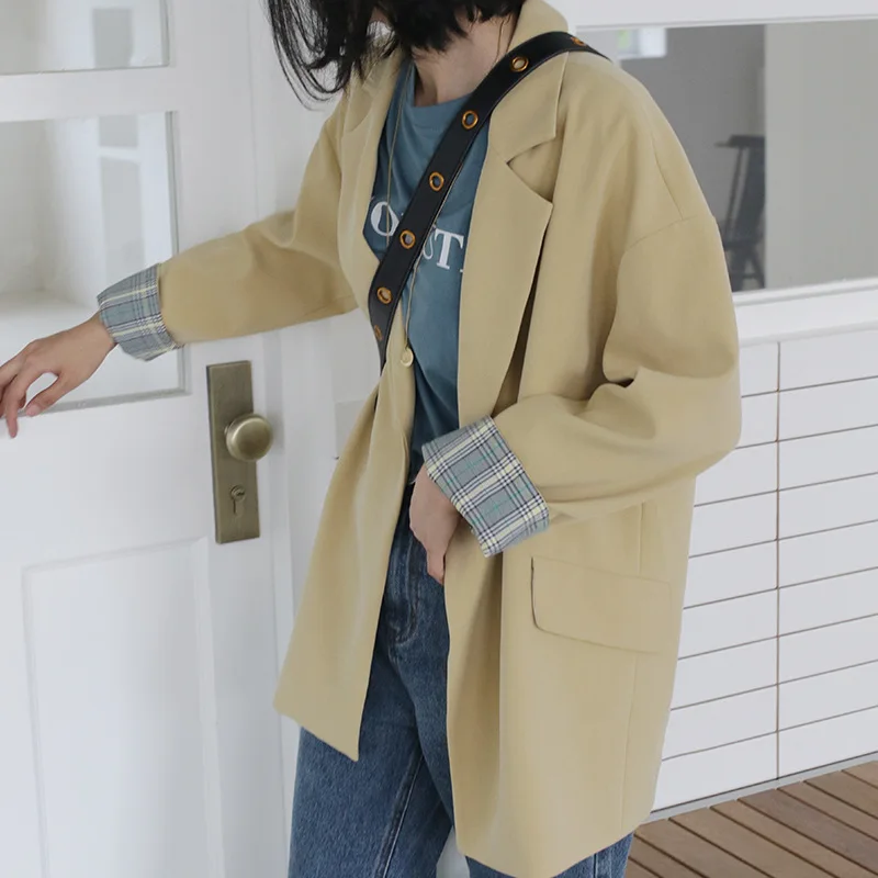 

South Korea Autumn And Winter New Style Suit Jacket 2019 Pattern Contrast Color One-Button Short Lapel Collar Casual Suit Women'