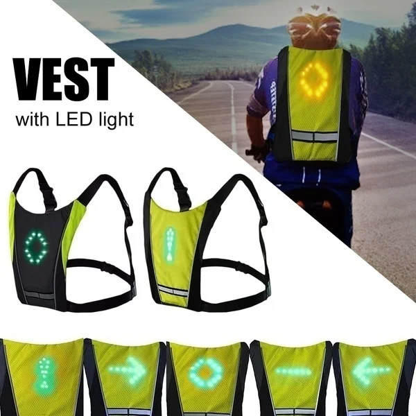 

Cycling Vest LED Wireless MTB Bike Bag Safety LED Turn Signal Light Vest Bicycle Reflective Warning Vests with Remote Controller
