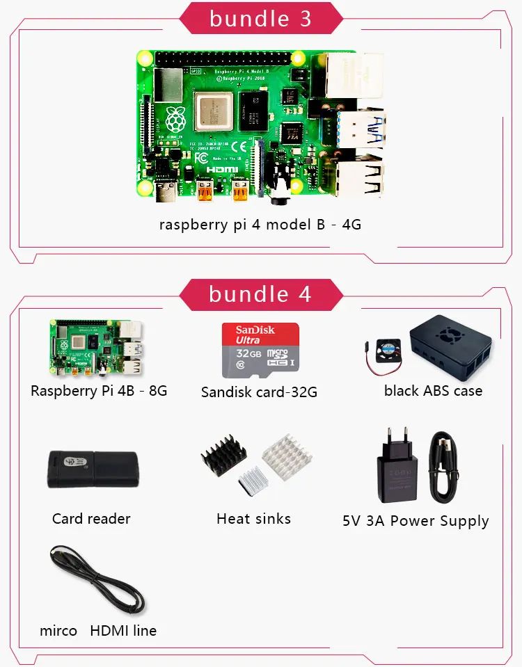 Official Original Raspberry Pi 4 Model B Development Board Kit RAM 2G 4G 8G 4 Core CPU 1.5Ghz 3 Speeder Than Pi 3B+