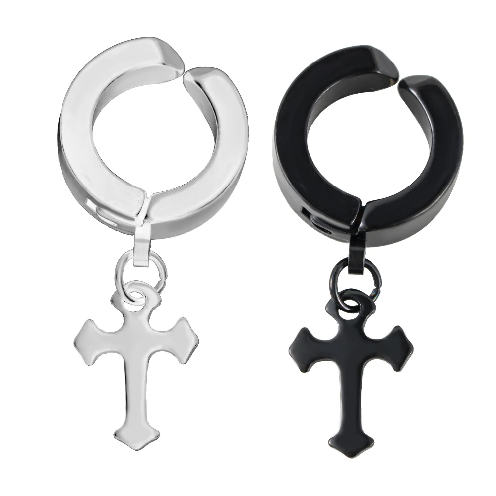 Male and Female Hip-hop Stainless Steel Clip Earrings Personality Simple Wild Cool Earrings Cross Pendant Punk Ear Clips hoop earrings stud earrings ear clip earrings clip earrings