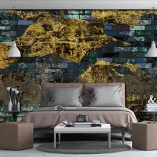 Пользовательские 3D Настенные обои Винтаж Золотая фольга Золотой синий brick абстрактный фон настенная декоративная живопись