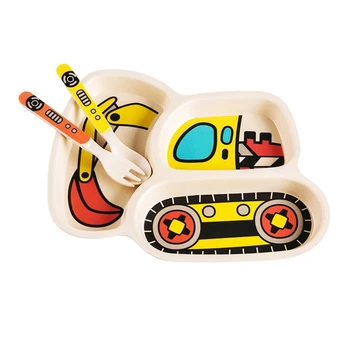 

3Pcs/Set Baby Dish Tableware Children Cartoon Car Feeding Bowl Dishes Kids Natural Bamboo Fiber Dinnerware with Fork Spoon Plate