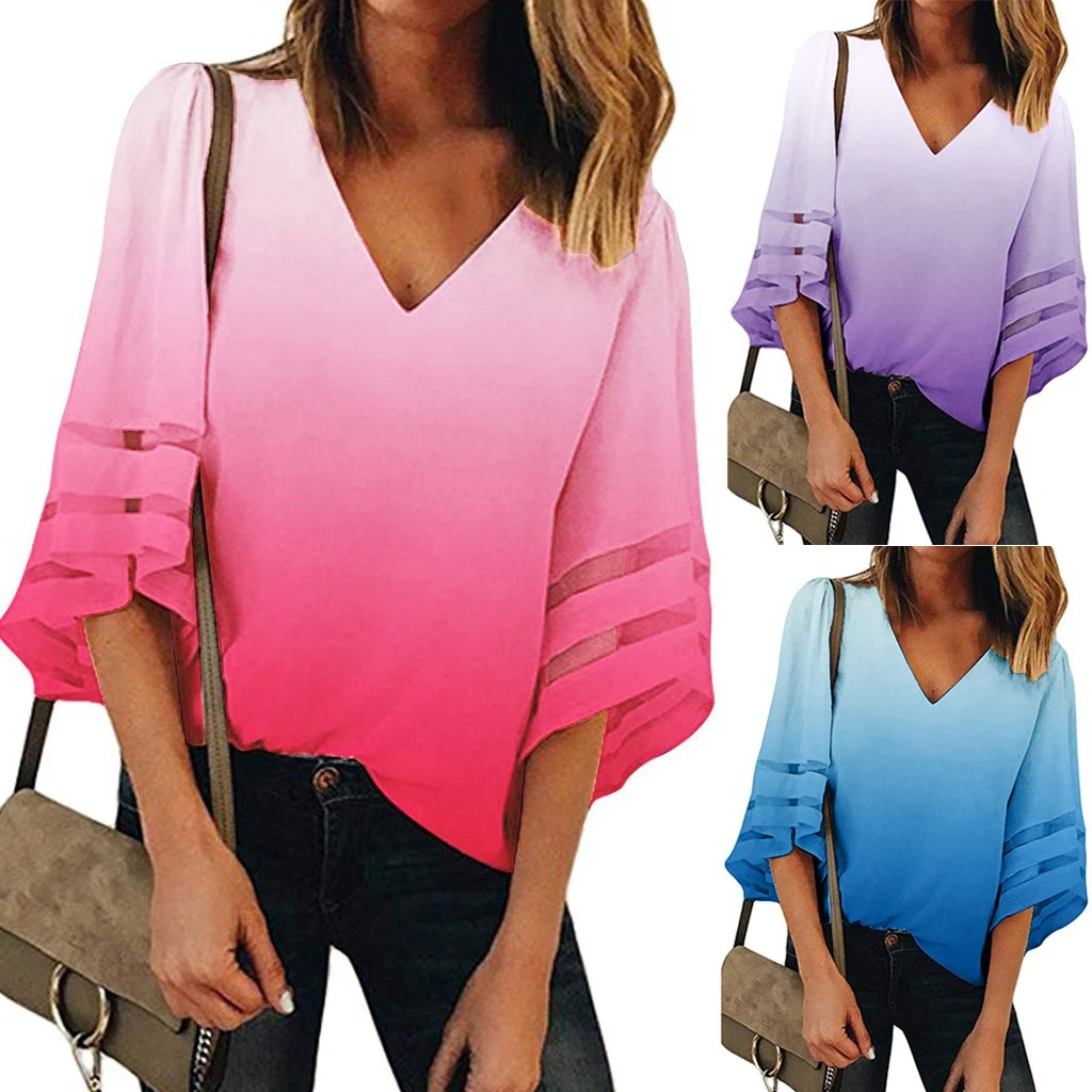 JAYCOSIN Fashion Loose Blouse V-Neck Women