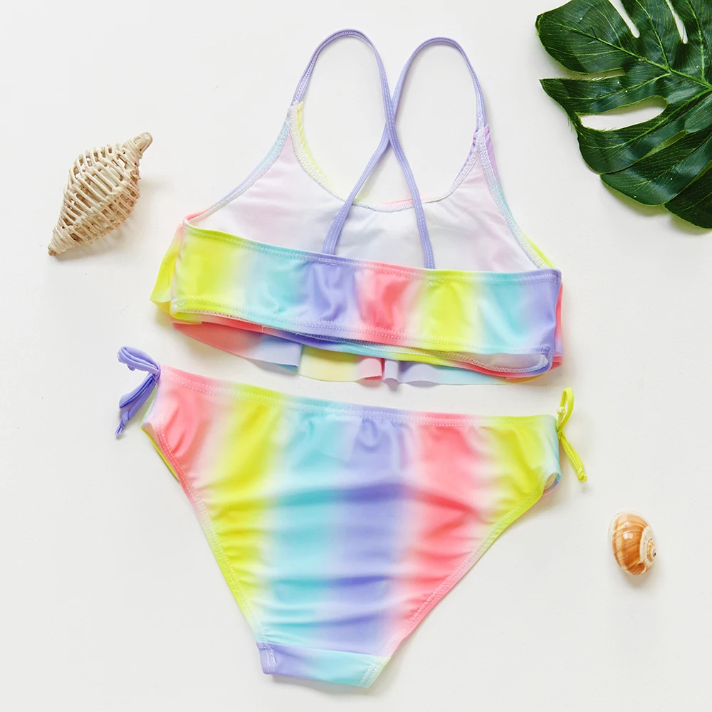 3-14Y Kids Swimwear Bikini for girls two pieces Girls Swimwear Rainbow Girls Swimming outfit Children Bathing suit