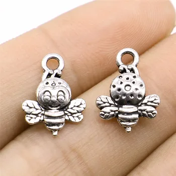 

WYSIWYG 15pcs/lot 11x16mm Cute Little Bee Charms Pendant For Jewelry Making Antique Silver Color Alloy Charms