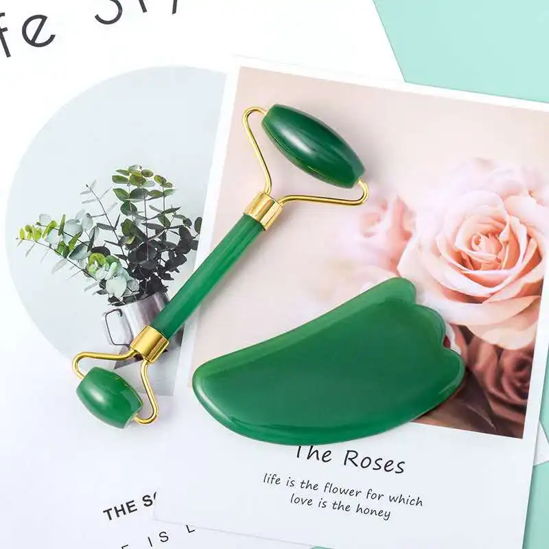

Natural Dongling jade roller massager Jade scraping board massage beauty bar jade roller boutique set