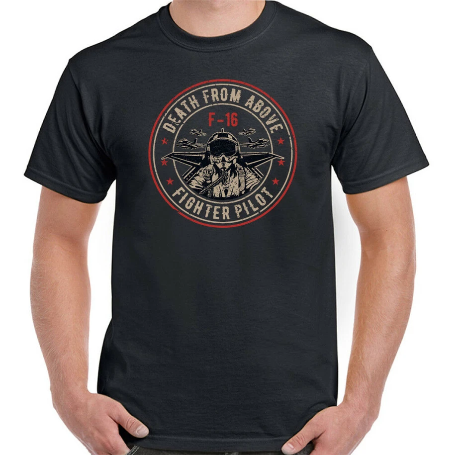 Death From Above Mens F-16 Pilot T-Shirt Fighter Jet Plane Us Royal Air Force High Quality Tee Shirt | Мужская одежда