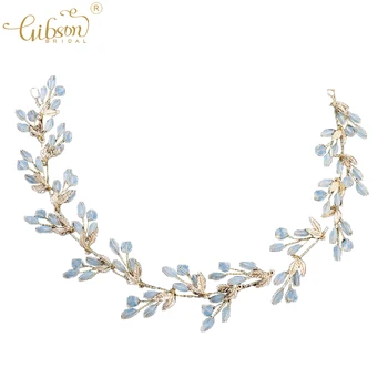 

Handmade Light Blue Crystal Headbands Bridal Hair Vine Leaf Headpiece Wedding Dancing Hair Accessories Tiaras Crown