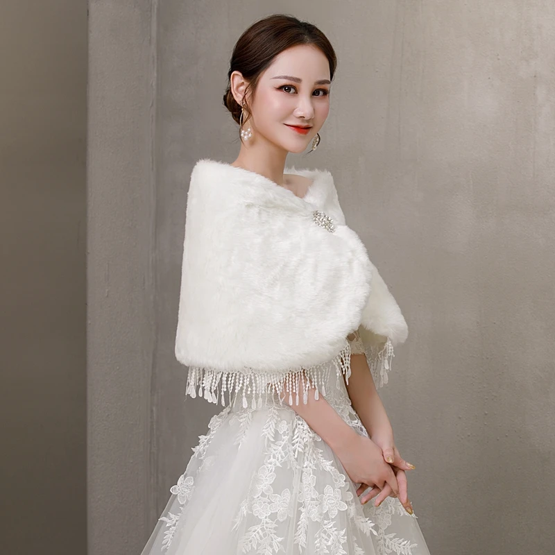 Ivory Women Fur Shawl Wedding Wraps Formal Dress Cheongsam Married Outerwear Bridal Cape Autumn Winter Jacket Bolero 2019 New