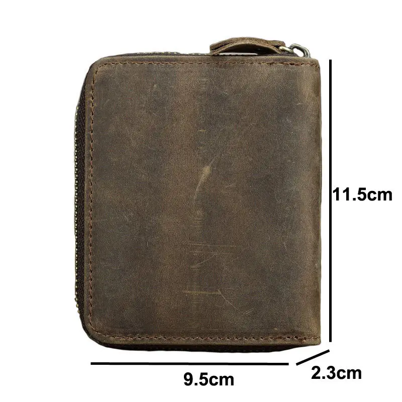 Short Organizer Wallet Man With Zipper Around Genuine Leather Male Coin Purse Crazy Horse Leather Card Holder For Boys Vintage