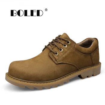 

Plus Size Natural Leather Men Boots Lace-Up Rubber Sole Ankle Boots Classic Outdoor Autumn Shoes Men
