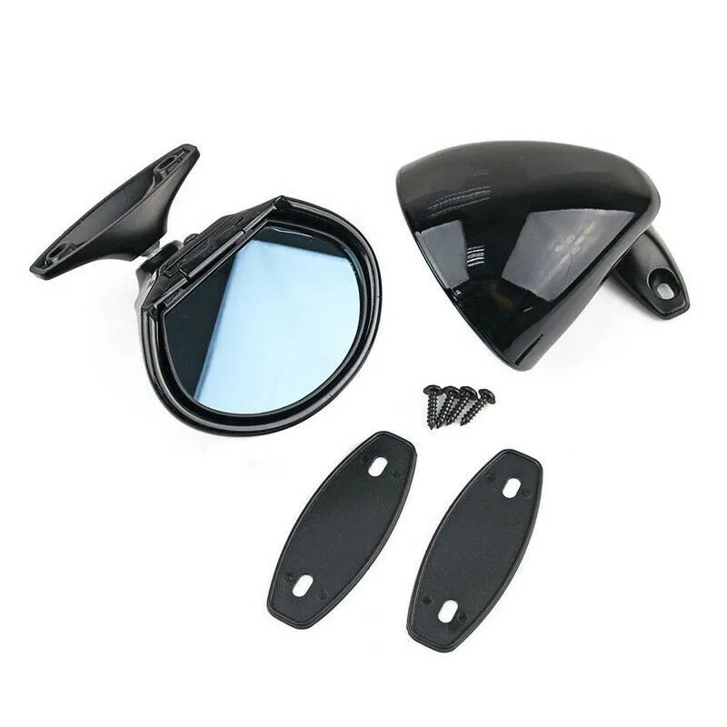 

Universal Vintage Black Car Door Wing Blue Anti-glare Side View Mirror w/Gaskets