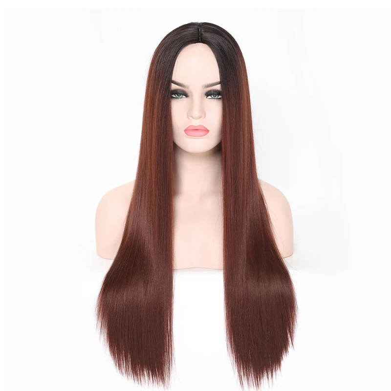 Lanyi длинные прямые волосы парики средняя часть синтетические волосы парик Омбре 2 тона цвета жаропрочные волокна парики для женщин Косплей
