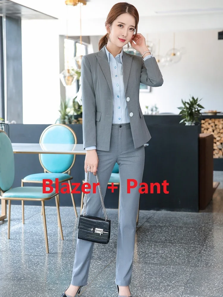 Blazer and Pant Set Формальный Серый Блейзер женские брюки женские костюмы рабочая одежда Деловая одежда брюки и куртка наборы OL стили - Цвет: Blazer and Pant Set
