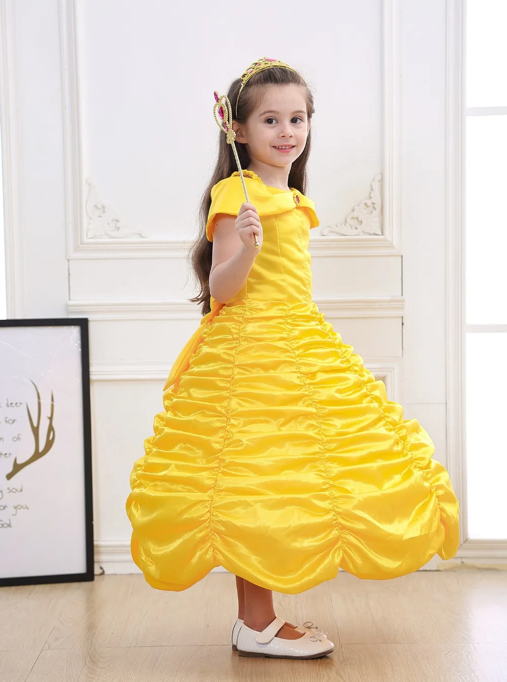 Dresses discount Princess Belle Dress for Girl Kids Floral Ball Gown Child Cosplay Bella Beauty and The Beast Costume Fancy Party dresses blue