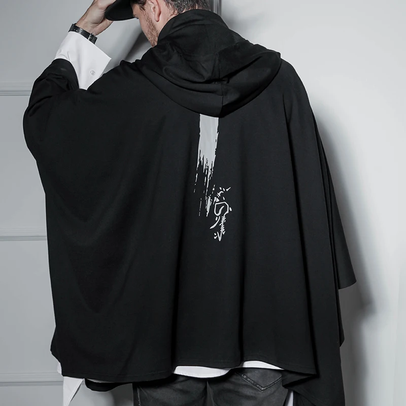 Medium length Cape Male Cape Bat shirt hip hop Jacket Hoodie Cardigan Cape Personality Loose Harajuku 5