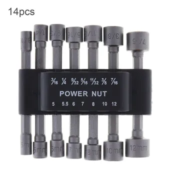 

14pcs/lot Power Nut Driver Bit Set 1/4 Inch Hex Shank Metric SAE Standard Screwdriver Socket Bits