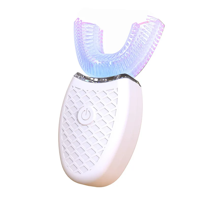 U-образная электрическая зубная щетка, автоматическая ультразвуковая волновая зубная щетка, 360 градусов, для взрослых, водонепроницаемая, отбеливающая, синий светильник, зубная щетка - Цвет: Белый