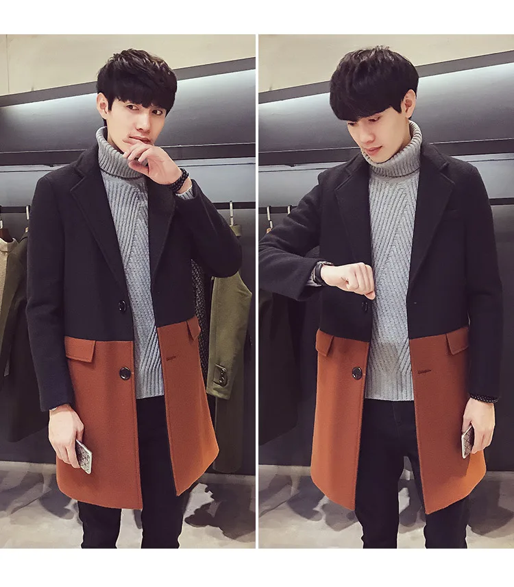 Лоскутное шерстяное пальто, Тренч средней длины, Мужское пальто Chaqueta Invierno Hombre, контрастный Тренч, Дизайнерская верхняя одежда, вечерние, Клубные