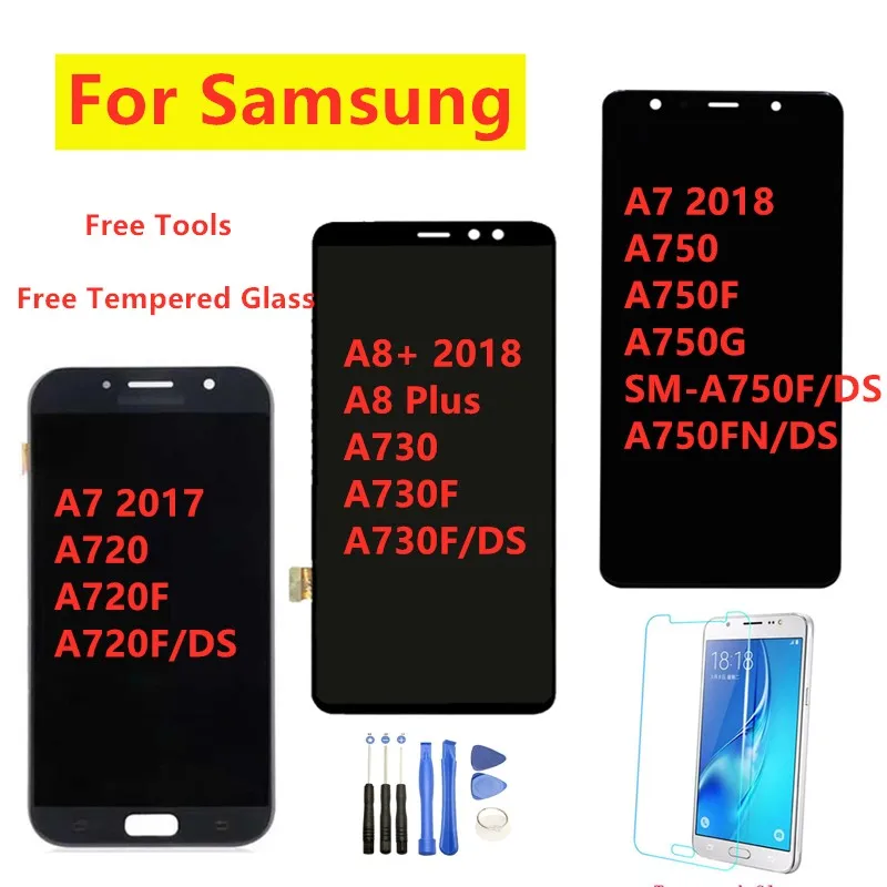 ЖК дисплей для Samsung A720 A8 + (2018) A730F 100% тестовый Galaxy A7 2018 A750F сенсорный экран с