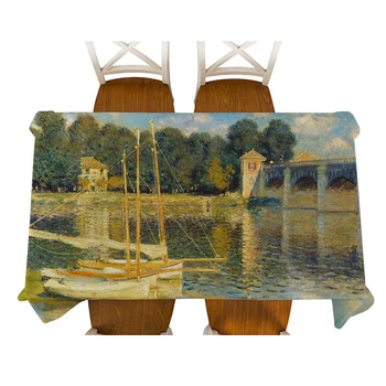 

Monet-Argenteuil Bridge painting Decorative Waterproof Linen Tablecloth Thick Rectangular Dining Table Cover Tea Table Cloth