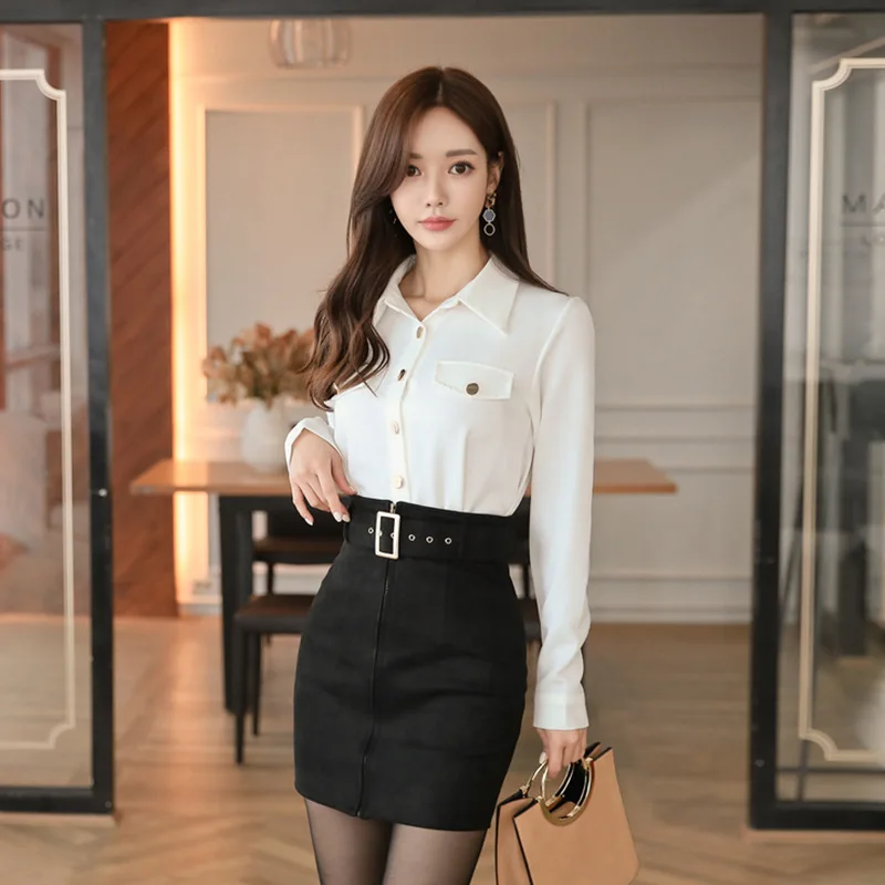 

2018 Autumn Korean-style New Style Fashion Elegant Polo Long-sleeve Blouse