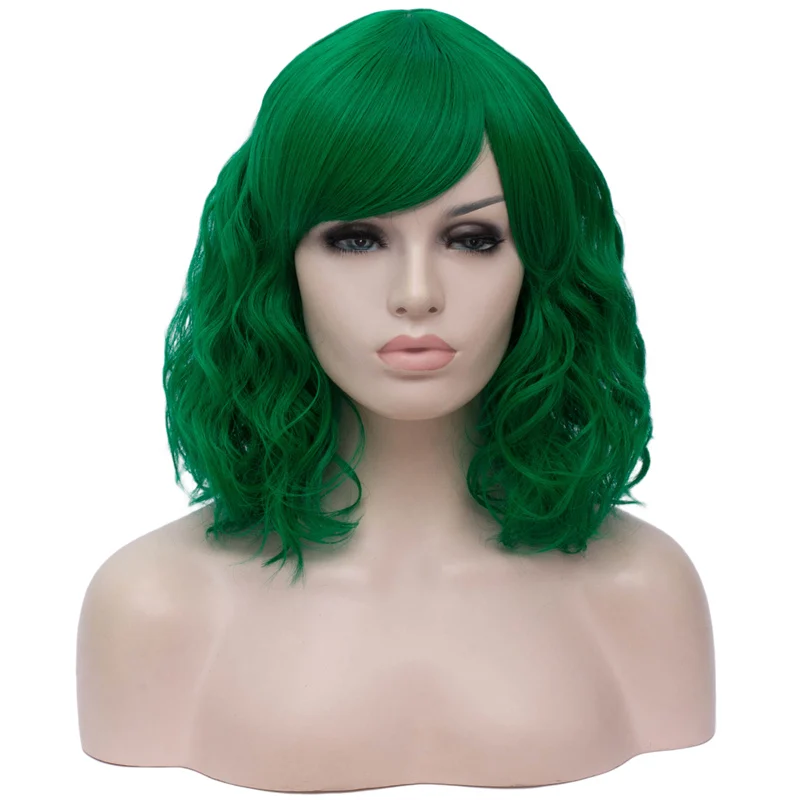 MSIWIGS, Короткие парики для косплея для женщин, зеленый цвет, волнистые парики, боковая Центральная линия волос, натуральные, Cos, синтетические, розовые, чистые, Омбре волосы